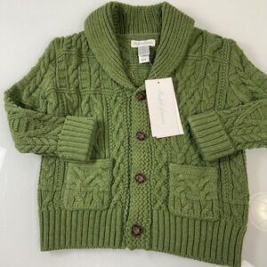 Ralph Lauren Baby Boy 18M Green Aran Cable Knit Shawl‎ Collar Cardigan Sweater
